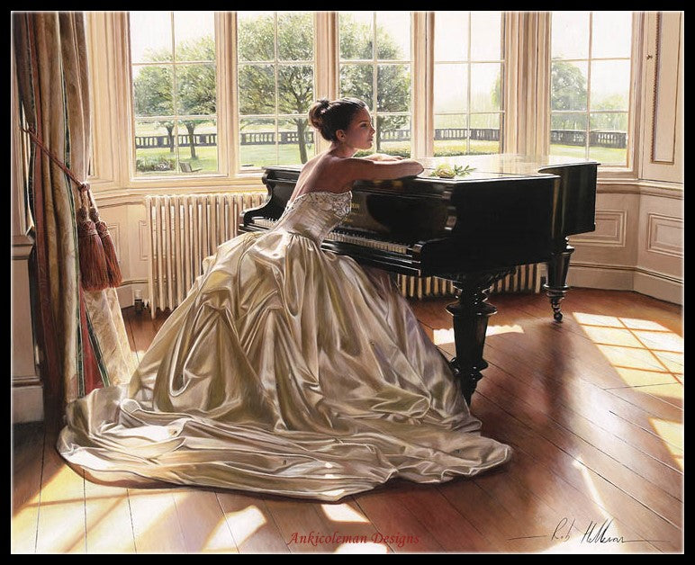 Piano and Gorgeous Dress 12 - Counted Cross Stitch Patterns Embroidery Crafts Needlework DIY Chart DMC Color