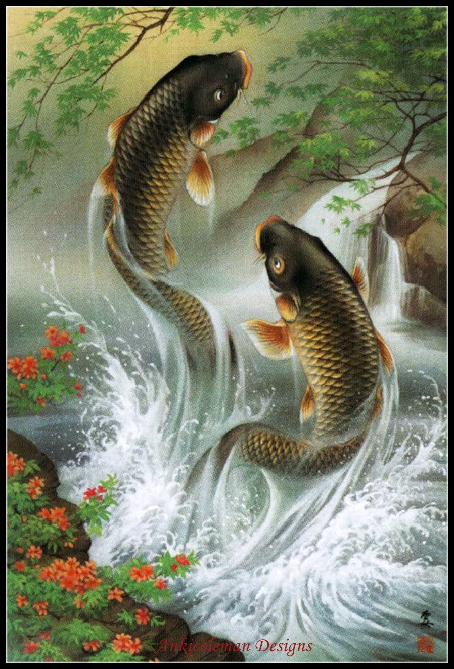 Carp ascending - Counted Cross Stitch Patterns Embroidery Crafts Needlework DIY Chart DMC Color