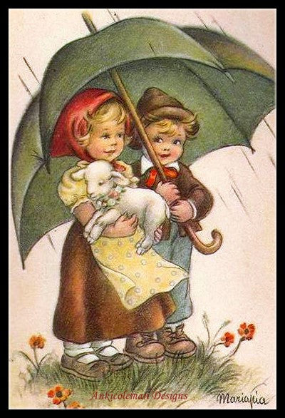 Boy and Girl with Little Lamb - Counted Cross Stitch Patterns Embroidery Crafts Needlework DIY Chart DMC Color