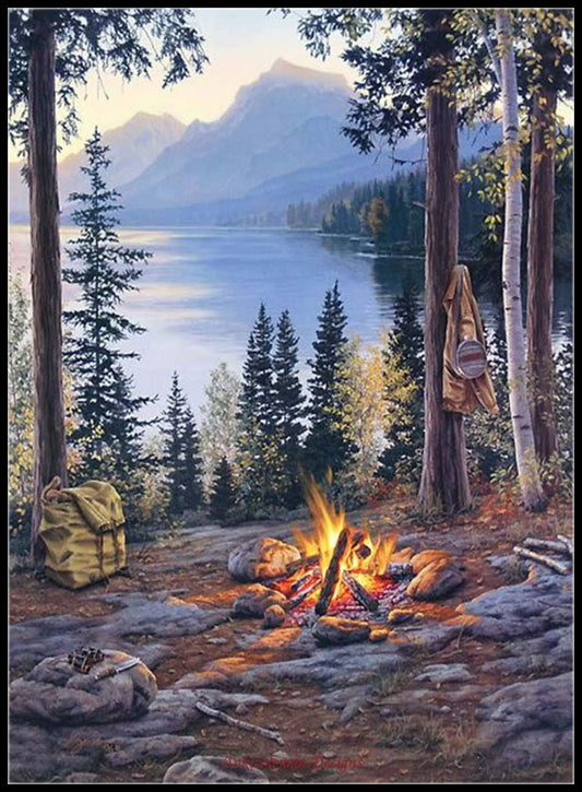 Forest Bonfire - Counted Cross Stitch Patterns Embroidery Crafts Needlework DIY Chart DMC Color