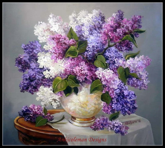 Lilacs in a Vase 3 - Counted Cross Stitch Patterns Embroidery Crafts Needlework DIY Chart DMC Color