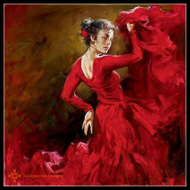 Red Dancer - Counted Cross Stitch Patterns Embroidery Crafts Needlework DIY Chart DMC Color