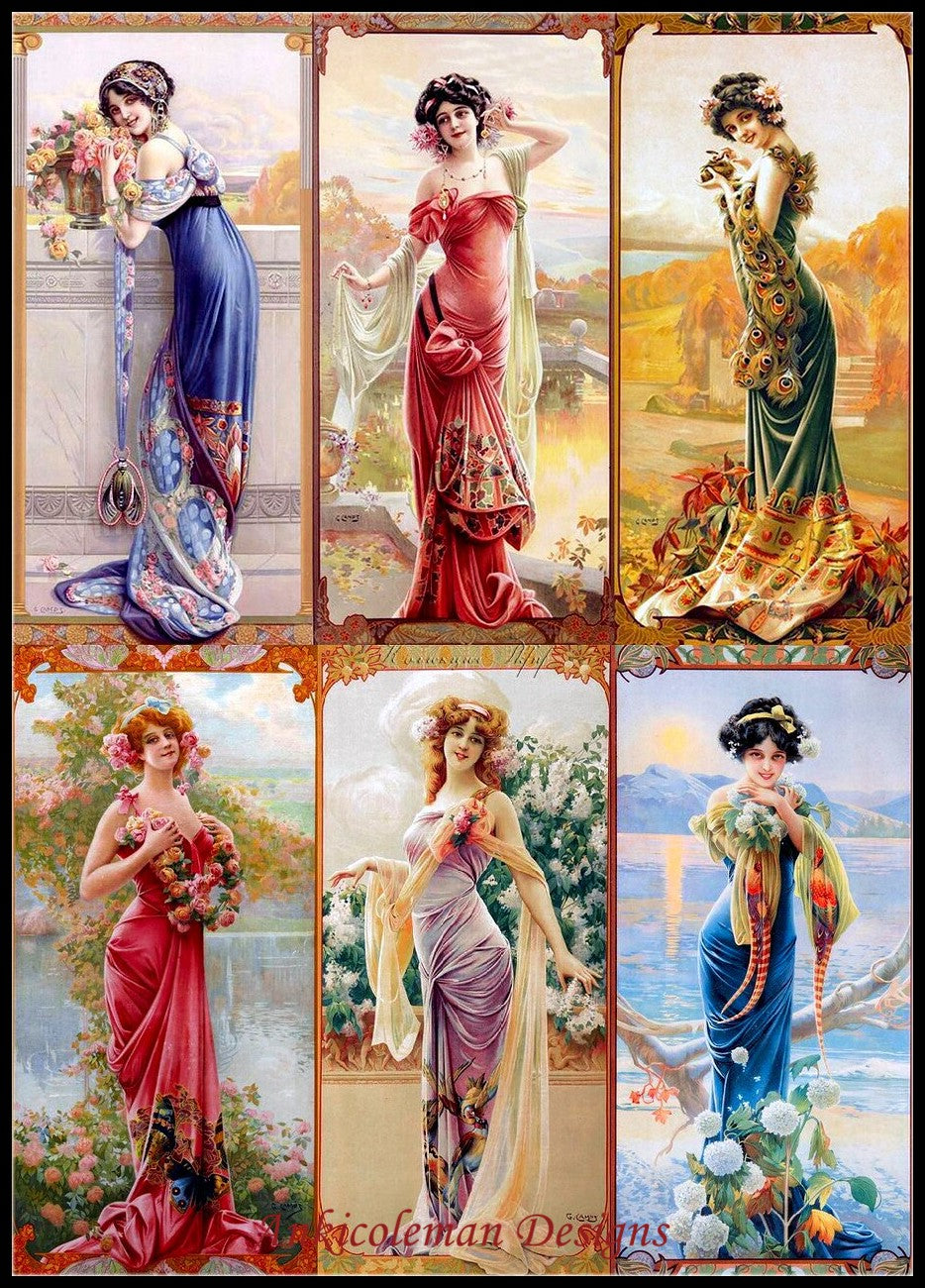 Six Ladies - Counted Cross Stitch Patterns Embroidery Crafts Needlework DIY Chart DMC Color