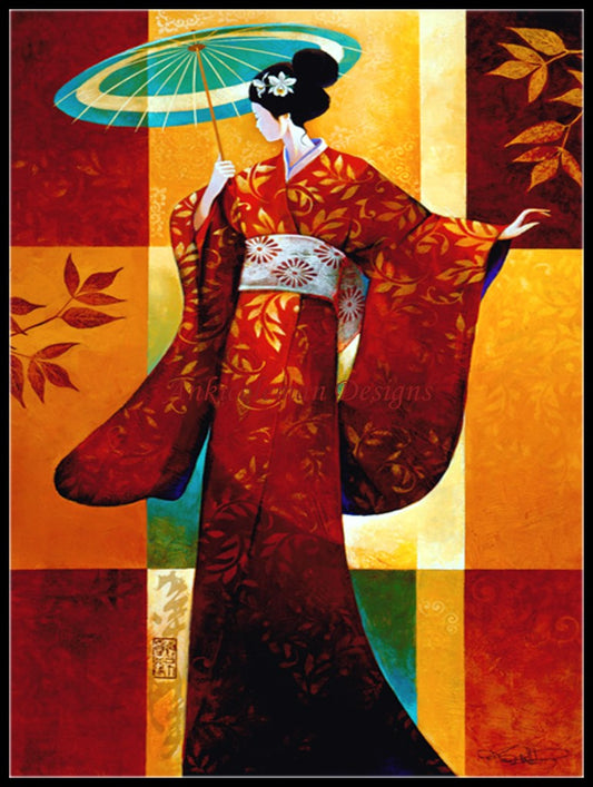 Kimono Lady - Counted Cross Stitch Patterns Embroidery Crafts Needlework DIY Chart DMC Color