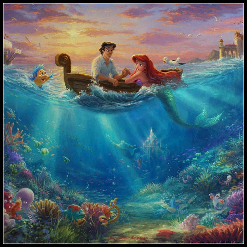 Little Mermaid Falling in Love - Counted Cross Stitch Patterns Embroidery Crafts Needlework DIY Chart DMC Color