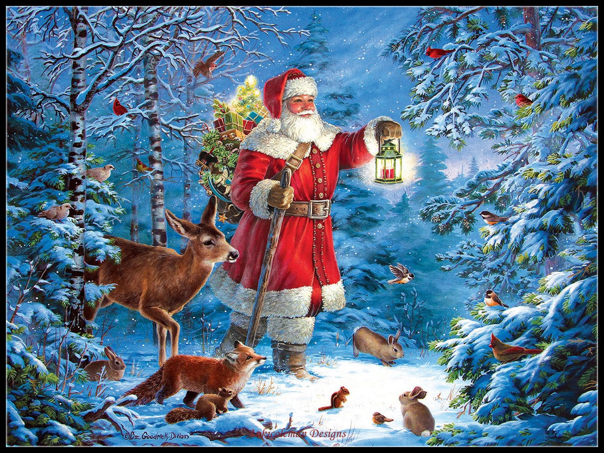 Wilderness Santa - Counted Cross Stitch Patterns Embroidery Crafts Needlework DIY Chart DMC Color