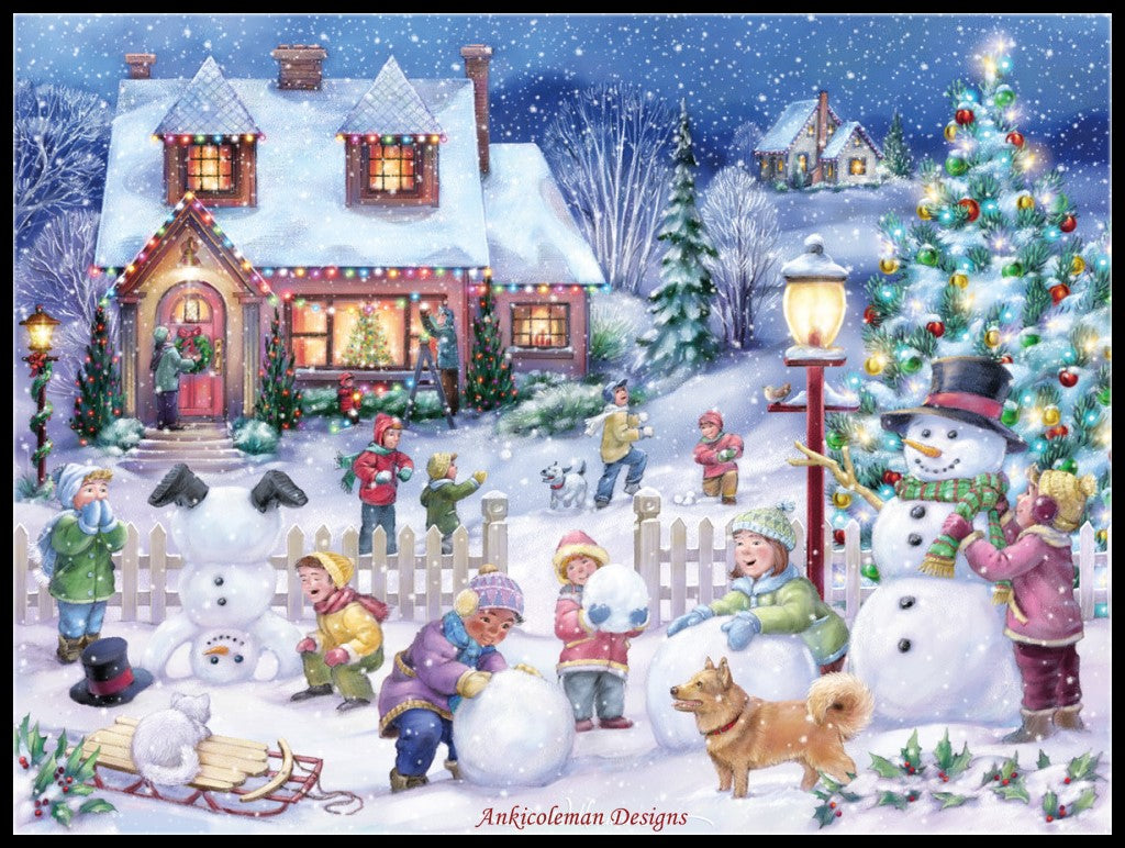 Snowman Celebration - Counted Cross Stitch Patterns Embroidery Crafts Needlework DIY Chart DMC Color