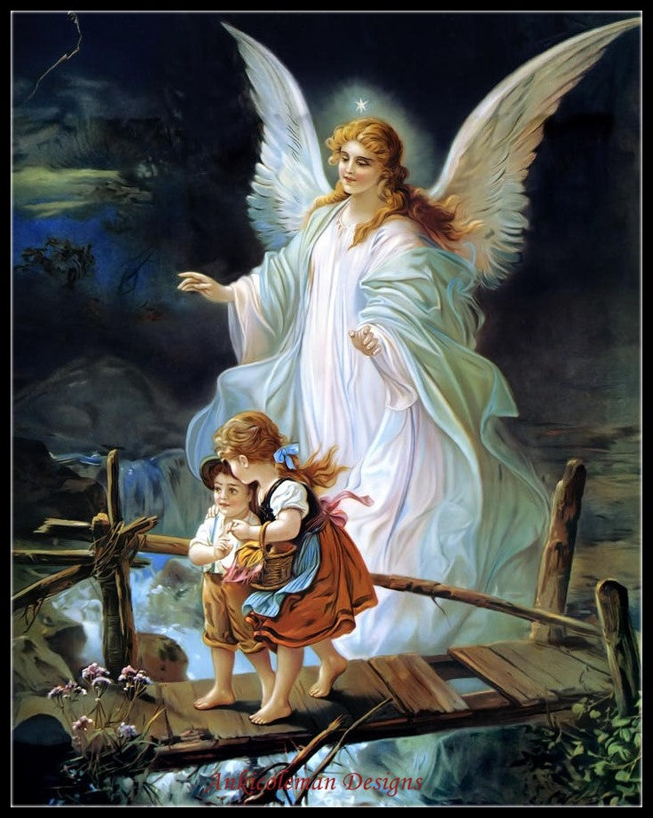 Guardian Angel and Children - Counted Cross Stitch Patterns Embroidery Crafts Needlework DIY Chart DMC Color