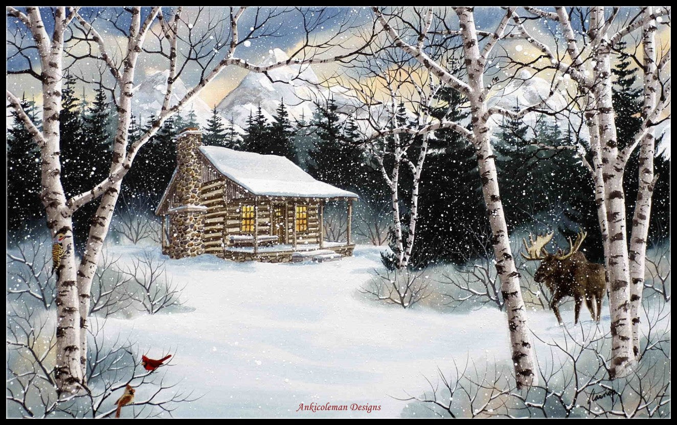 Snow Cabin 2 - Counted Cross Stitch Patterns Embroidery Crafts Needlework DIY Chart DMC Color