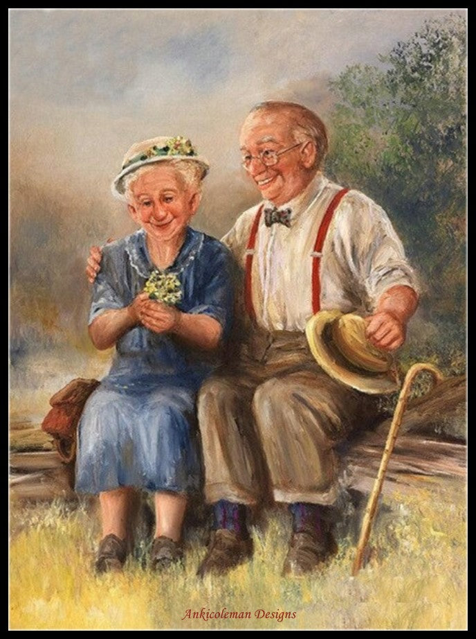 Elderly Couple 5 - Counted Cross Stitch Patterns Embroidery Crafts Needlework DIY Chart DMC Color