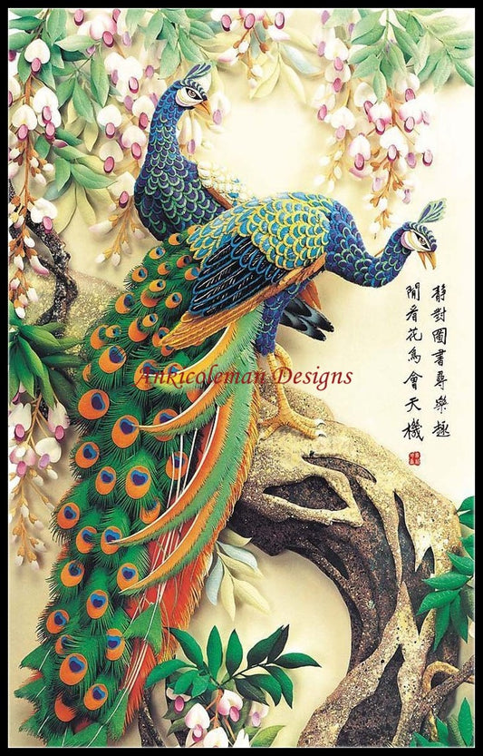 Peacock Couple - Counted Cross Stitch Patterns Embroidery Crafts Needlework DIY Chart DMC Color