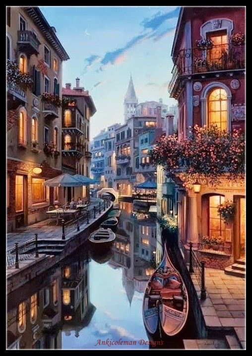 Venice Night - Counted Cross Stitch Patterns Embroidery Crafts Needlework DIY Chart DMC Color