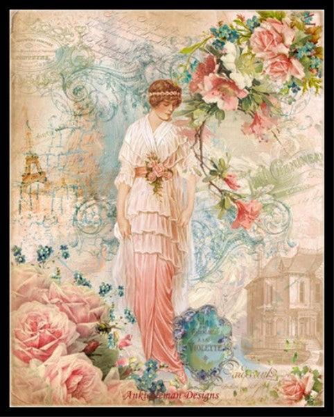 Victorian Pink Lady - Counted Cross Stitch Patterns Embroidery Crafts Needlework DIY Chart DMC Color