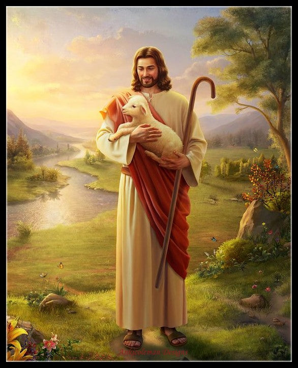 Jesus Christ with Lamb 2 - Counted Cross Stitch Patterns Embroidery Crafts Needlework DIY Chart DMC Color