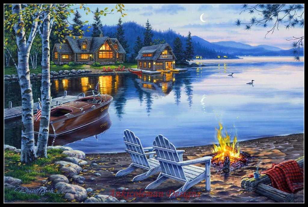 Evening at the Lake - Counted Cross Stitch Patterns Embroidery Crafts Needlework DIY Chart DMC Color