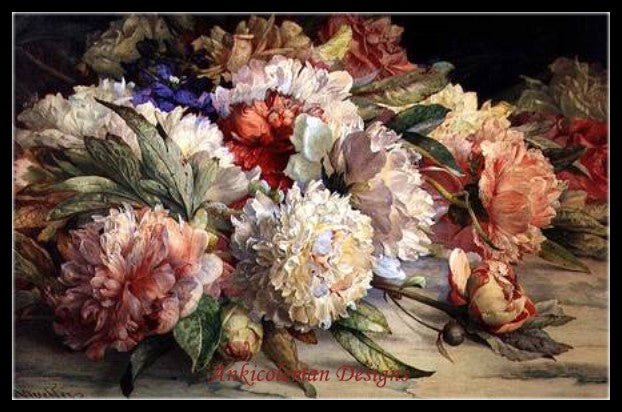 Peonies 2- Counted Cross Stitch Patterns Embroidery Crafts Needlework DIY Chart DMC Color