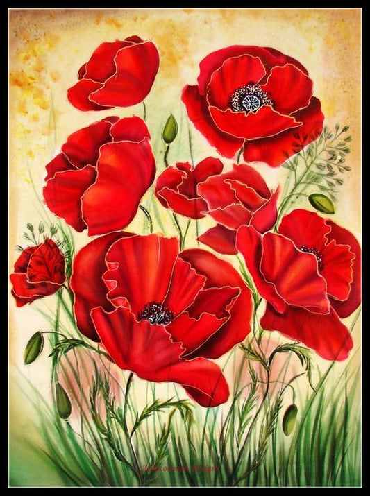 Red Poppy 3 - Counted Cross Stitch Patterns Embroidery Crafts Needlework DIY Chart DMC Color