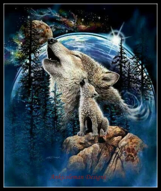 Harmony of Wolves - Counted Cross Stitch Patterns Embroidery Crafts Needlework DIY Chart DMC Color