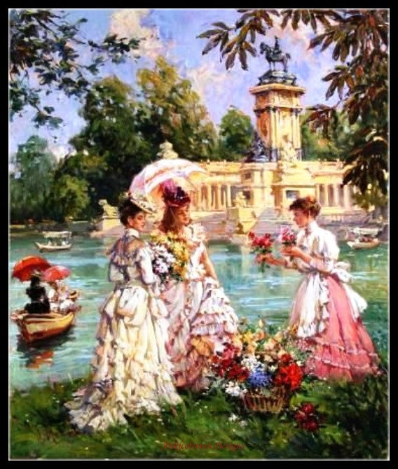 Flower Seller - Counted Cross Stitch Patterns Embroidery Crafts Needlework DIY Chart DMC Color