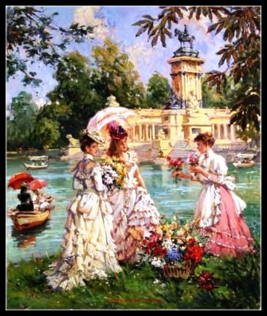 Flower Seller - Counted Cross Stitch Patterns Embroidery Crafts Needlework DIY Chart DMC Color