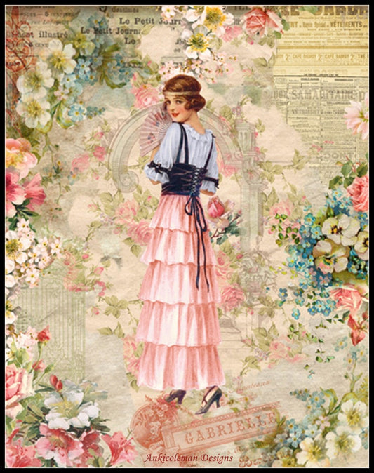 Victorian Pink Lady 4 - Counted Cross Stitch Patterns Embroidery Crafts Needlework DIY Chart DMC Color