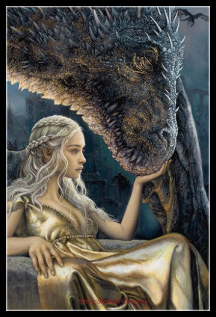 Daenerys and Dragon - Counted Cross Stitch Patterns Embroidery Crafts Needlework DIY Chart DMC Color