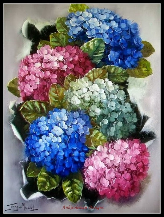 Three-color Hydrangeas - Counted Cross Stitch Patterns Embroidery Crafts Needlework DIY Chart DMC Color