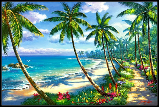 Coconut Grove Beach - Counted Cross Stitch Patterns Embroidery Crafts Needlework DIY Chart DMC Color