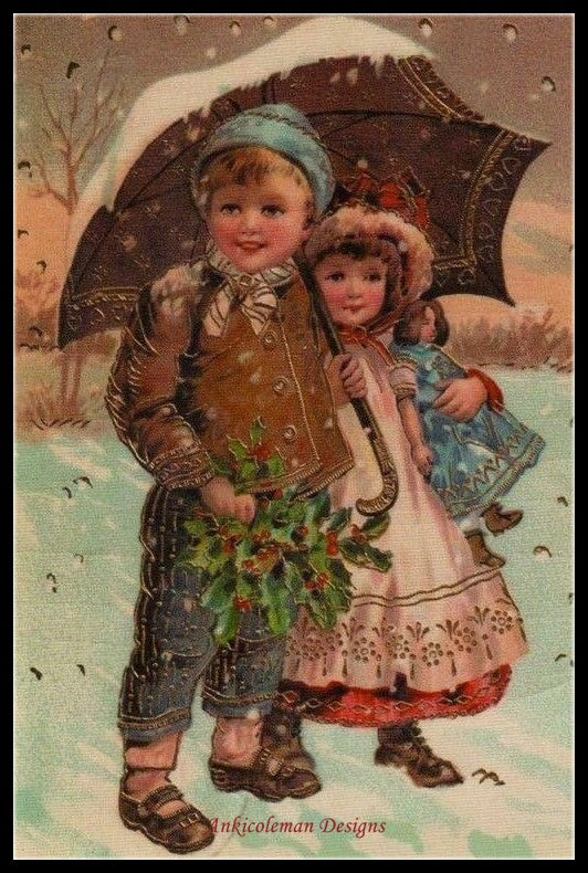 Boy and Girl under the Umbrella - Counted Cross Stitch Patterns Embroidery Crafts Needlework DIY Chart DMC Color