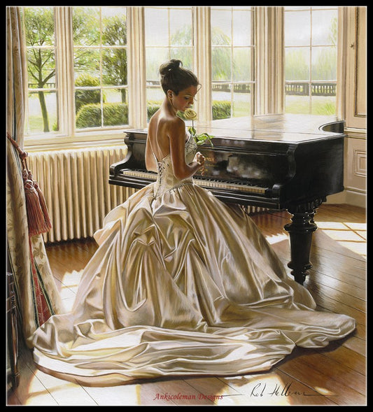 Piano and Gorgeous Dress 2 - Counted Cross Stitch Patterns Embroidery Crafts Needlework DIY Chart DMC Color