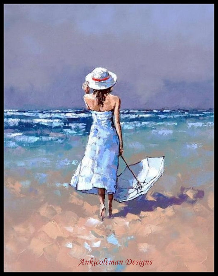 Beach Girl - Counted Cross Stitch Patterns Embroidery Crafts Needlework DIY Chart DMC Color