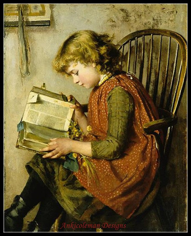 A Young Girl Reading - Counted Cross Stitch Patterns Embroidery Crafts Needlework DIY Chart DMC Color