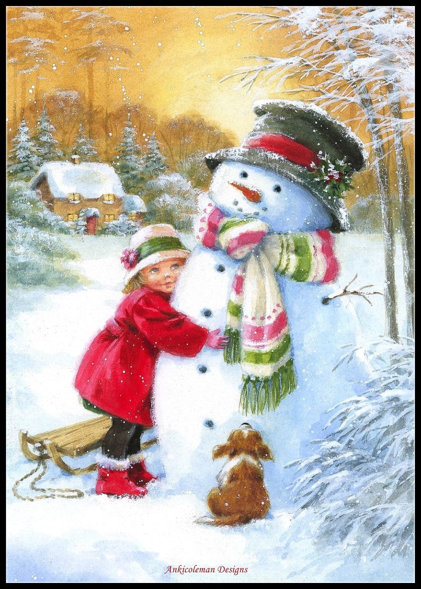 Sweet Hug with Snowman - Counted Cross Stitch Patterns Embroidery Crafts Needlework DIY Chart DMC Color