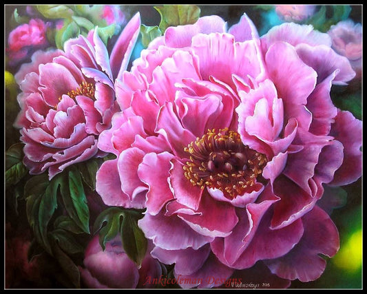 Luxury Peonies - Counted Cross Stitch Patterns Embroidery Crafts Needlework DIY Chart DMC Color