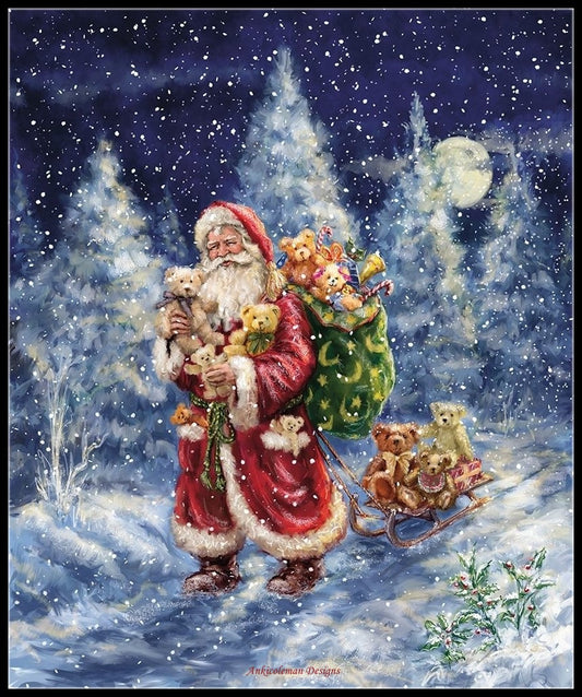 Santa in Winter Woods - Counted Cross Stitch Patterns Embroidery Crafts Needlework DIY Chart DMC Color