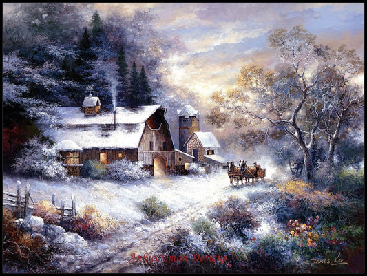 Snowy Evening Outing - Counted Cross Stitch Patterns Embroidery Crafts Needlework DIY Chart DMC Color