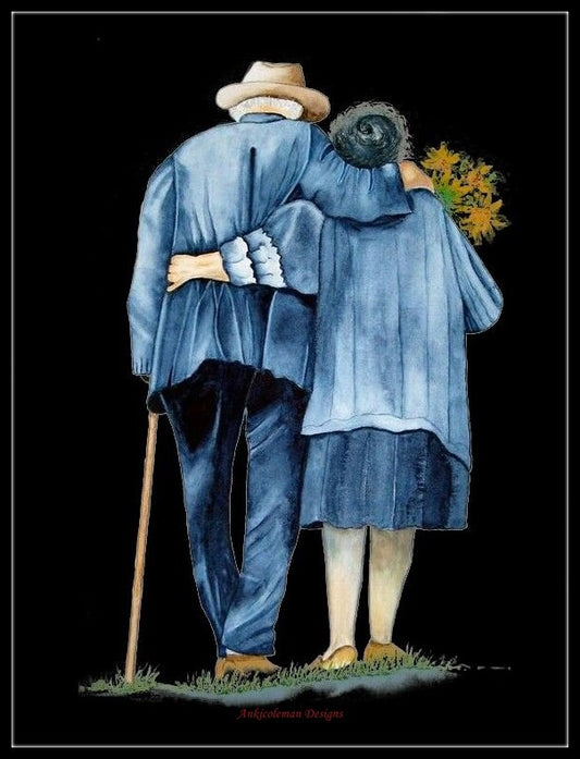 Elderly Couple 16 - Counted Cross Stitch Patterns Embroidery Crafts Needlework DIY Chart DMC Color