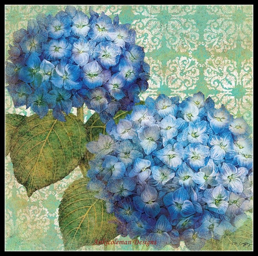 Blue Hydrangeas - Counted Cross Stitch Patterns Embroidery Crafts Needlework DIY Chart DMC Color