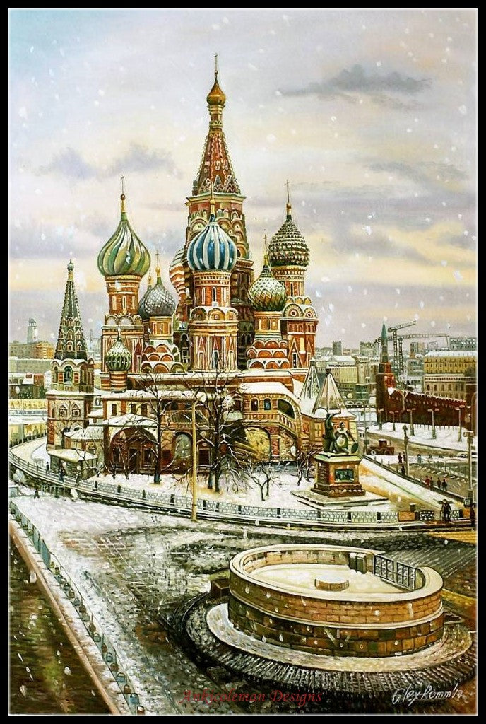 Snowy view of St. Basil's Cathedral - Counted Cross Stitch Patterns Embroidery Crafts Needlework DIY Chart DMC Color