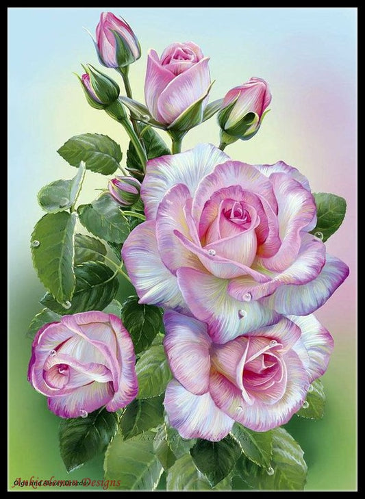 Morning Roses - Counted Cross Stitch Patterns Embroidery Crafts Needlework DIY Chart DMC Color