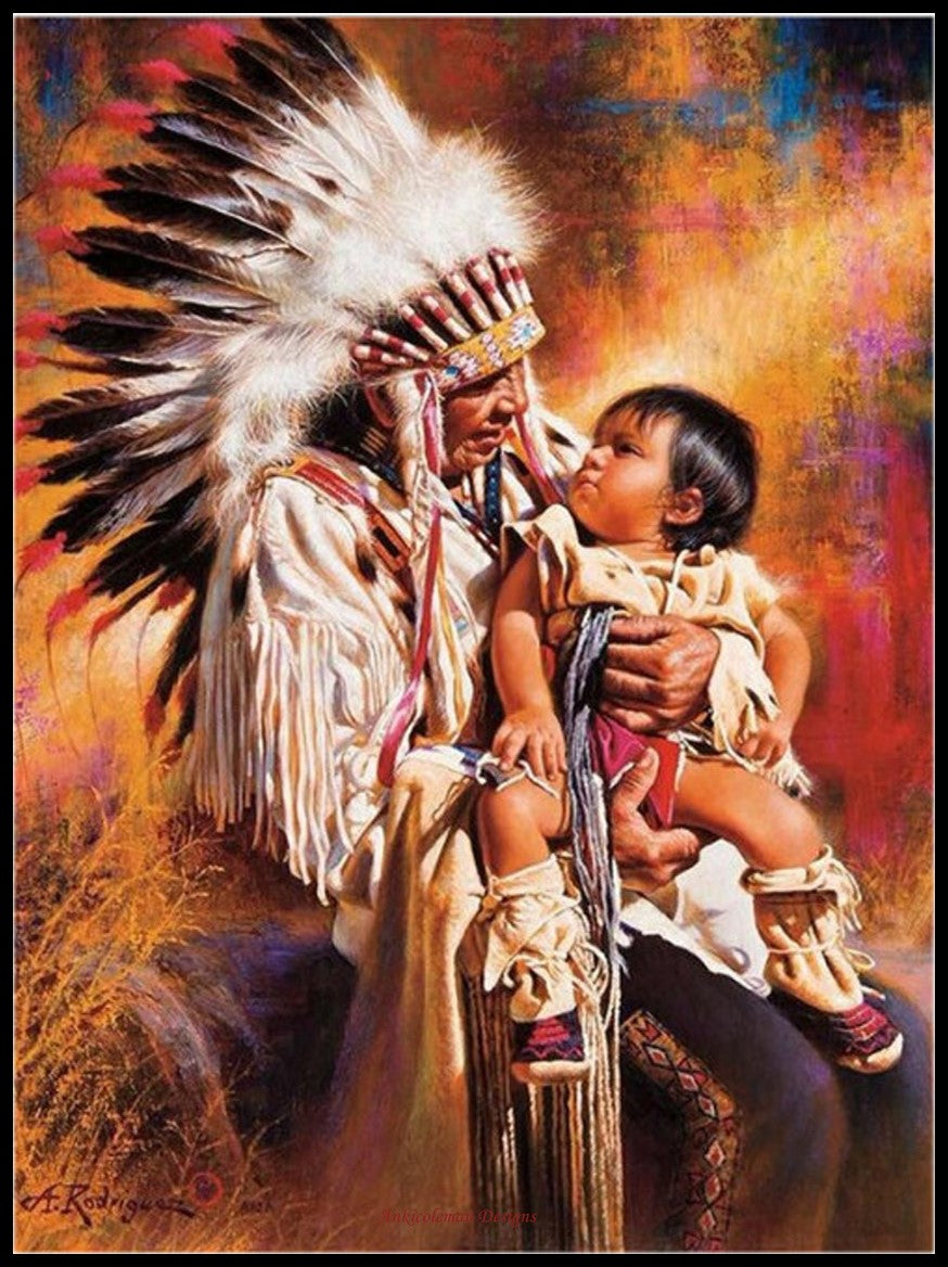 The Chief and Child - Counted Cross Stitch Patterns Embroidery Crafts Needlework DIY Chart DMC Color