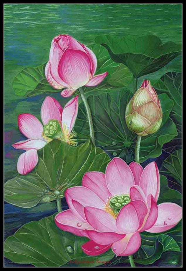 Lotus Pond - Counted Cross Stitch Patterns Embroidery Crafts Needlework DIY Chart DMC Color