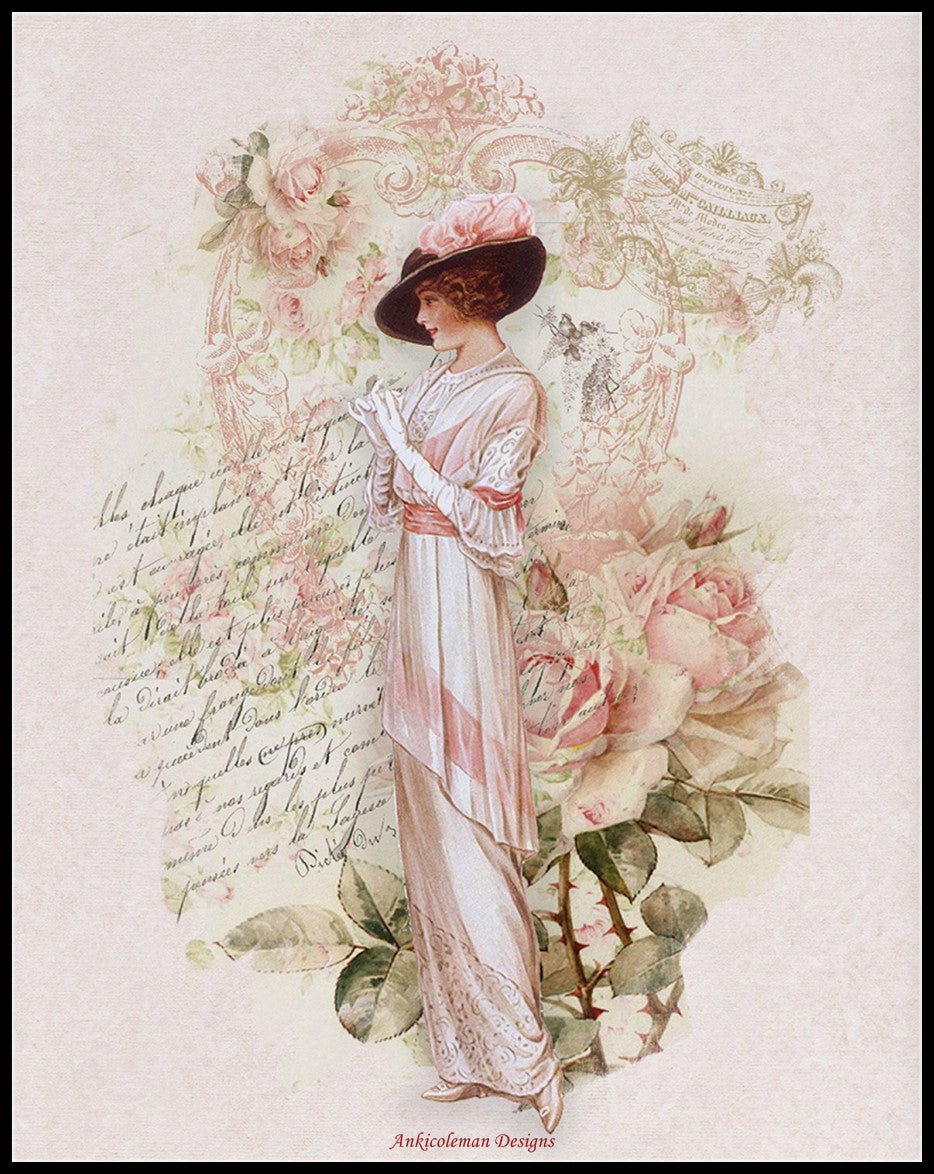 Victorian Pink Lady 6 - Counted Cross Stitch Patterns Embroidery Crafts Needlework DIY Chart DMC Color