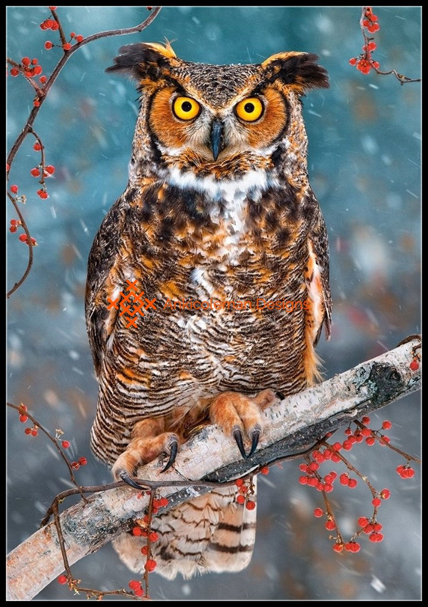 Great Horned Owl - Counted Cross Stitch Patterns Embroidery Crafts Needlework DIY Chart DMC Color