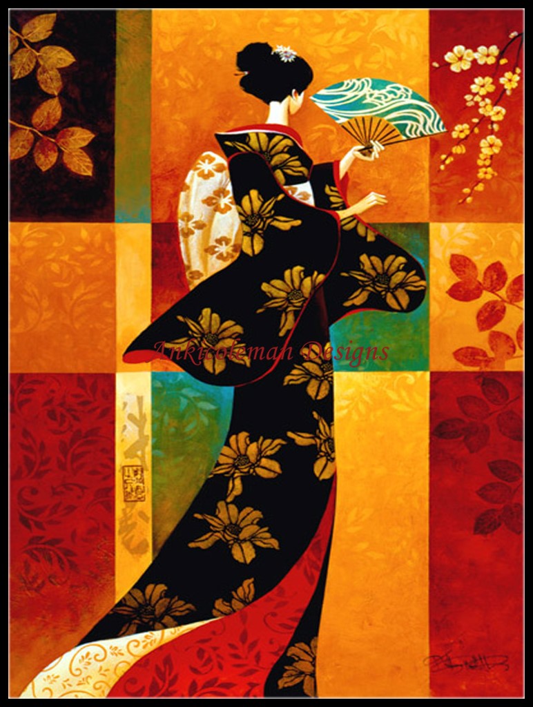 Kimono Lady 2 - Counted Cross Stitch Patterns Embroidery Crafts Needlework DIY Chart DMC Color