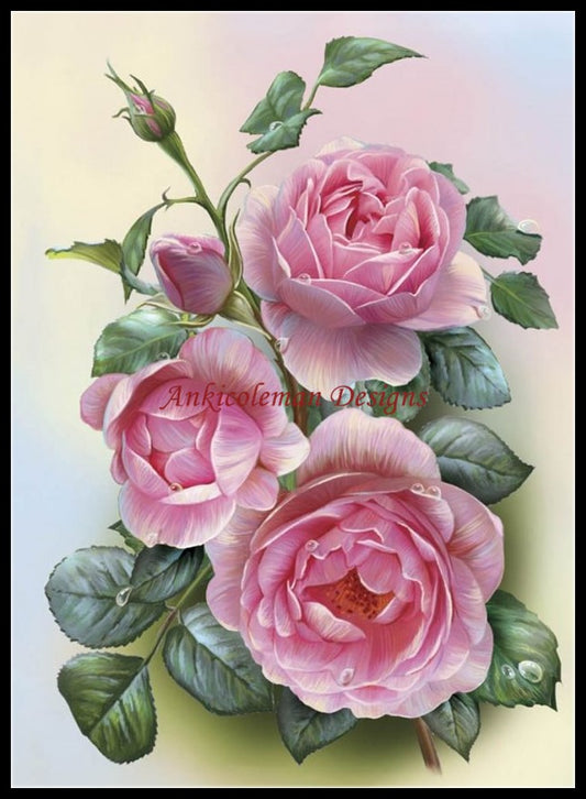 Morning Roses II - Counted Cross Stitch Patterns Embroidery Crafts Needlework DIY Chart DMC Color