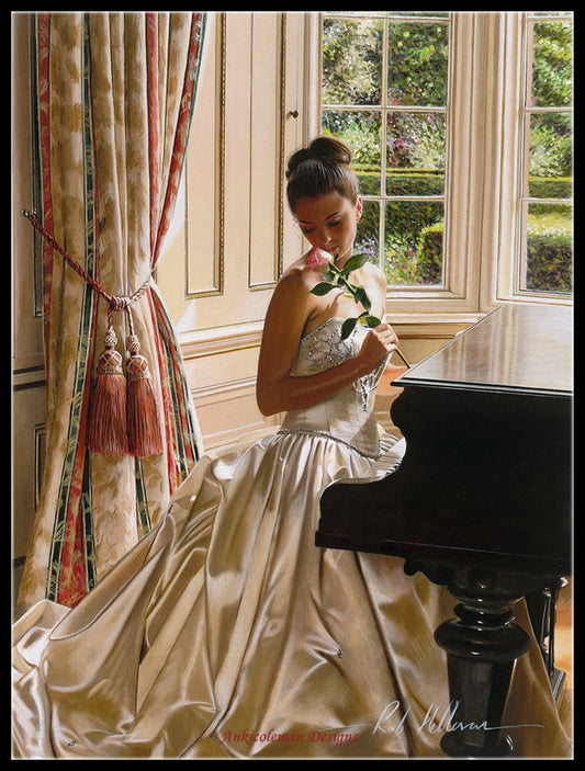 Piano and Gorgeous Dress 5 - Counted Cross Stitch Patterns Embroidery Crafts Needlework DIY Chart DMC Color