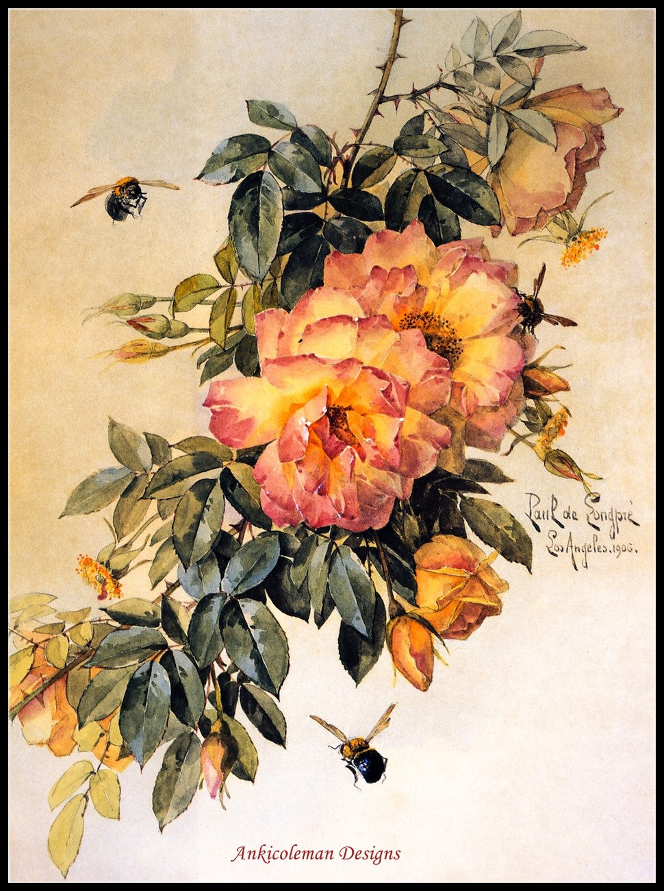 Roses and Bumblebees II - Counted Cross Stitch Patterns Embroidery Crafts Needlework DIY Chart DMC Color