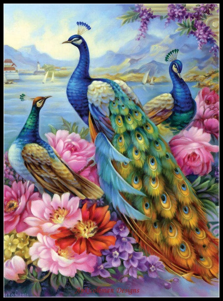 Beautiful Peacocks 2 - Counted Cross Stitch Patterns Embroidery Crafts Needlework DIY Chart DMC Color