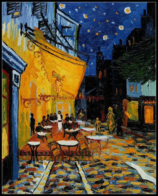 Cafe Terrace at Night - Counted Cross Stitch Patterns Embroidery Crafts Needlework DIY Chart DMC Color